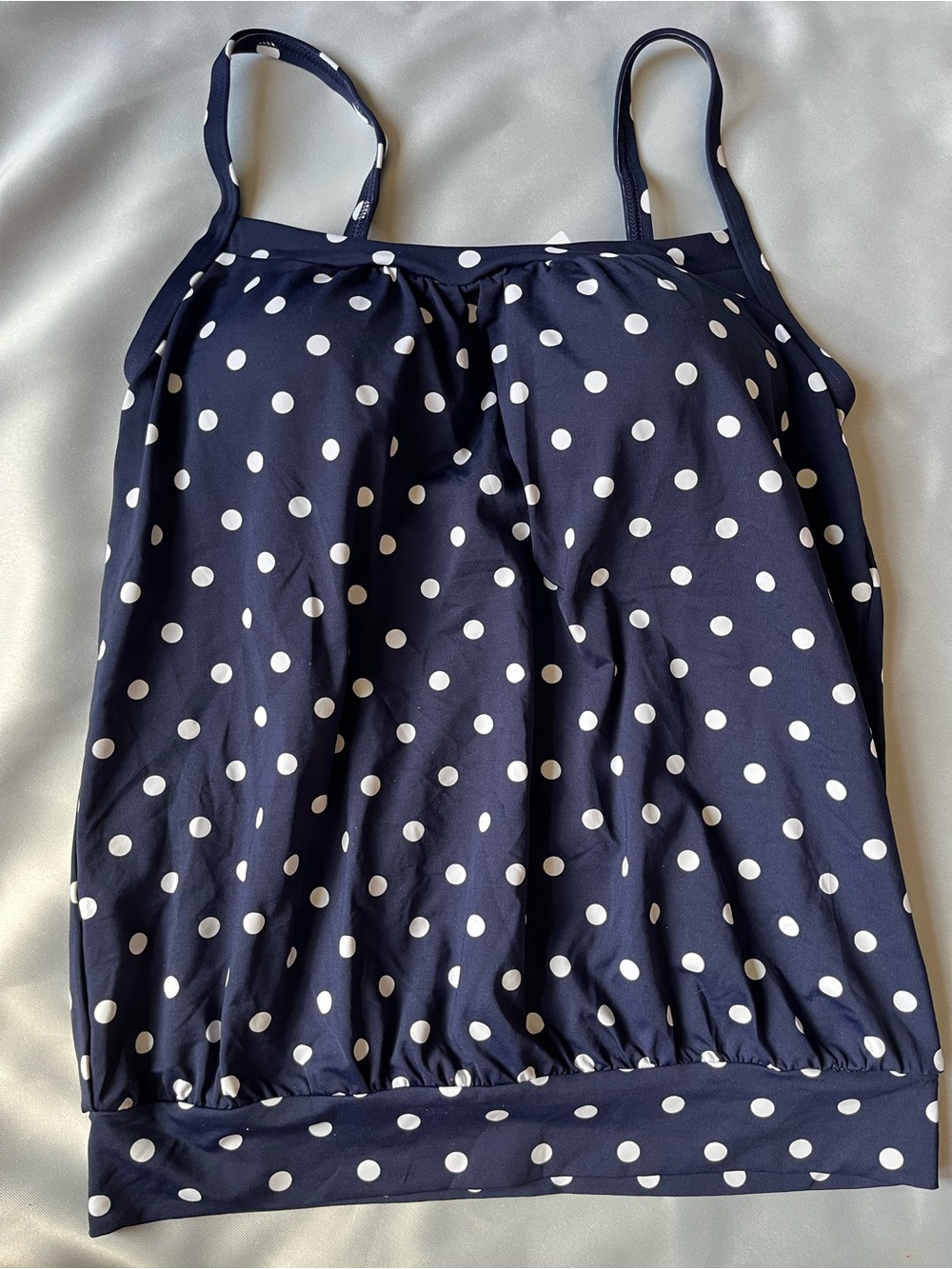 Lands' End Navy Blue Polka Dot Tankini Swim Top